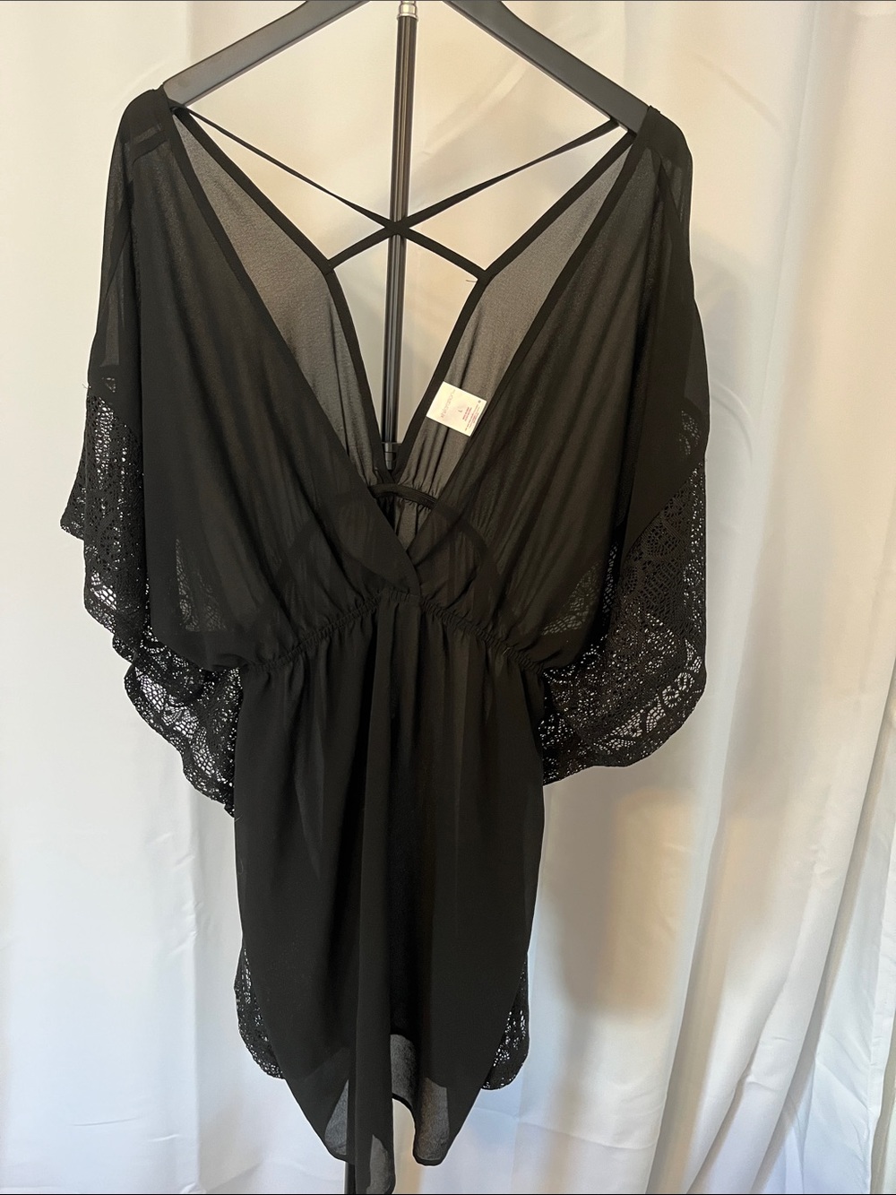 Xhilaration Black Lace-Trim Swim Coverup